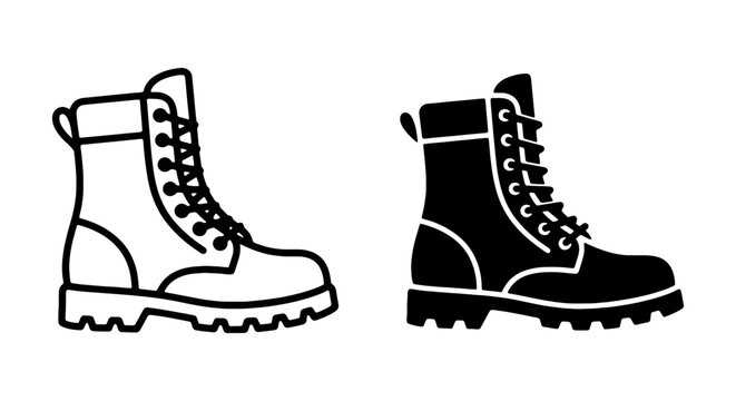 Combat Boots Vector Icons, Black and White Military Footwear Set