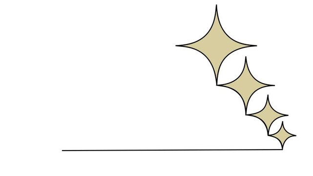 Minimalist single line art shining stars frame animation, featuring thin black outline path tracing, creative geometric line drawing sequence overlay clip for modern invitation design. 4k video