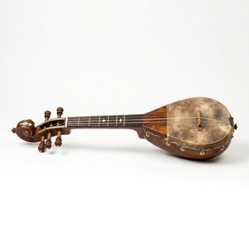 Traditional Indian String Instrument Sarangi Musical Device Folk Music Equipment Cultural Heritage Artifact Ethnic Sound Production Isolated White Background