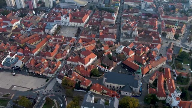 Aerial view around the old town city  Győr or Gy&ouml;r in Hungary on a cloudy autumn day