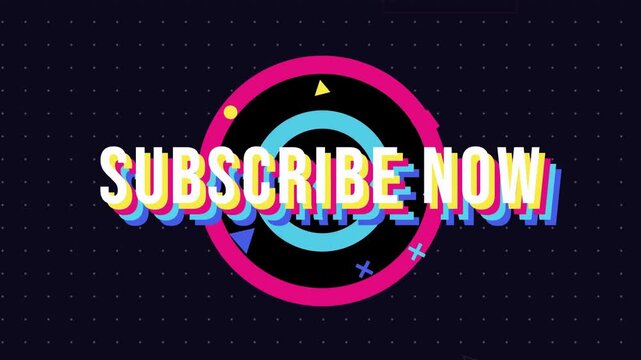 Subscribe Now Text Animation with Retro Memphis Style Graphics