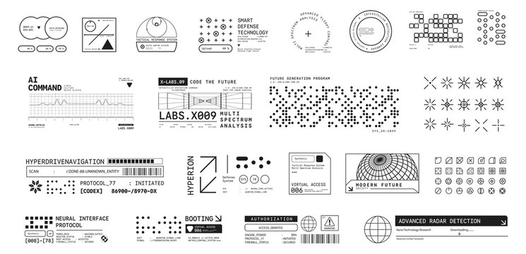 Set Abstract Shape Futuristic streetwear cyberpunk interface element technology UI Elements Shape Collection graphic vector design template
