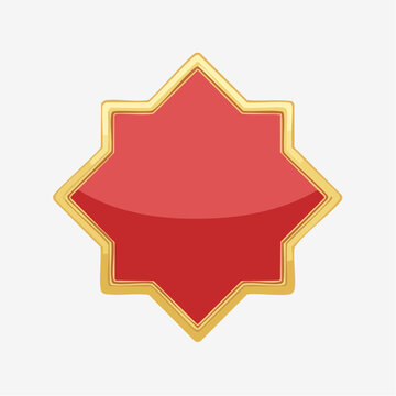 Red Octagonal Star Badge with Gold Border