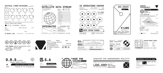 Obraz premium Set of Micrographic element Futuristic UI Cyber Futuristic technology modern label Collection