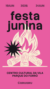 maximalist pink neon festa junina instagram story template, vibrant modern sao joao social media banner, bright abstract june celebration flyer layout