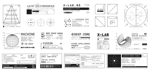 Naklejka na ściany i meble Set of Micrographic element Futuristic UI Cyber Futuristic technology modern label Collection