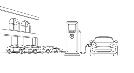 Naklejka premium Electric car charging at station.