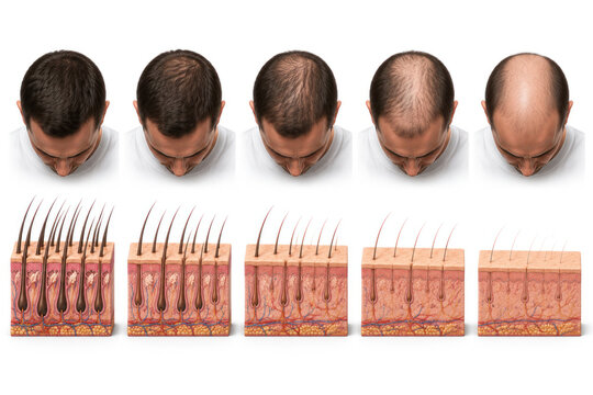 Male Pattern Baldness Progression and Hair Follicle Miniaturization Stages