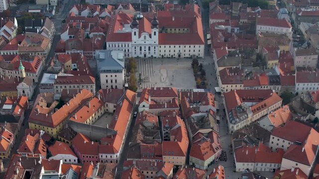 Aerial view around the old town city  Győr or Gy&ouml;r in Hungary on a cloudy autumn day