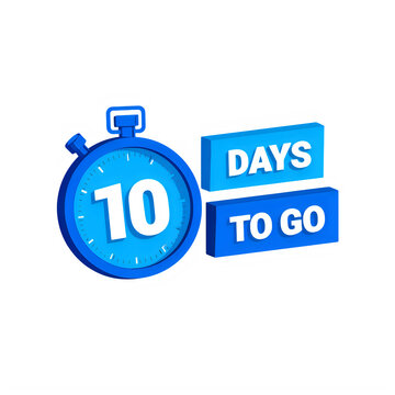 10 Days To Go Blue Countdown Timer 3D Graphic Illustration