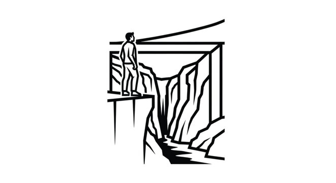 Man standing on cliff edge looking down.