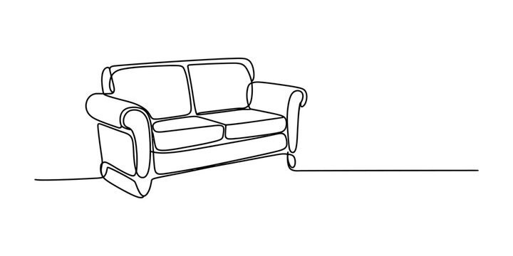 Continuous single line drawing of a comfortable living room sofa couch Vector, illustration