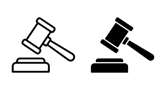Judge gavel icon set, legal hammer vector, law and justice symbols