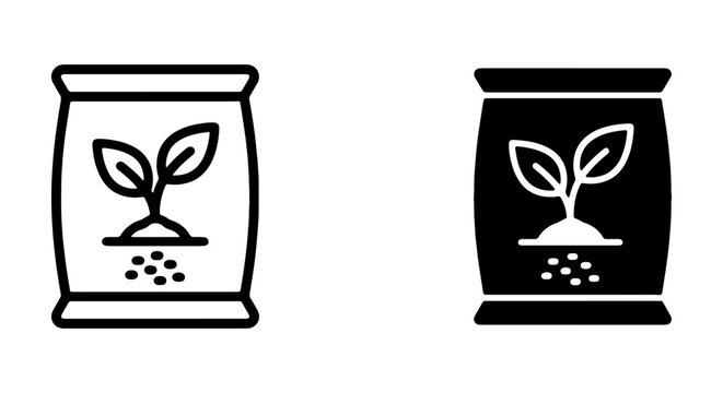 Fertilizer bag icons, garden soil sack vector, plant seed packet set