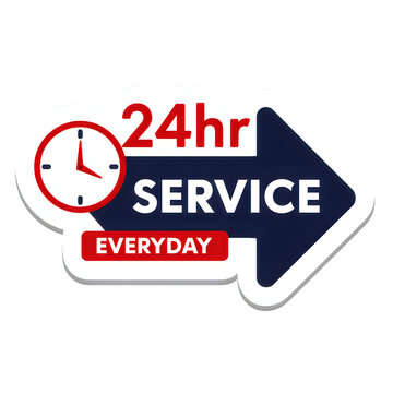 24hr Service Everyday Graphic Sticker Badge with Clock Icon