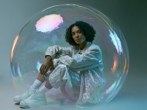 Woman in Bubble Conceptual Portrait with Ethereal Light
