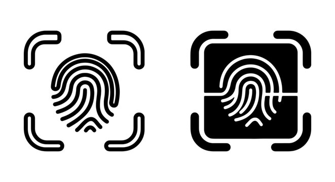 Biometric fingerprint scanner icons, digital security identity vector, touch ID sensor