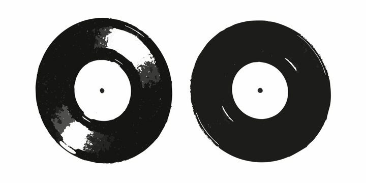 Vinyl Records With Halftone Texture On White Background