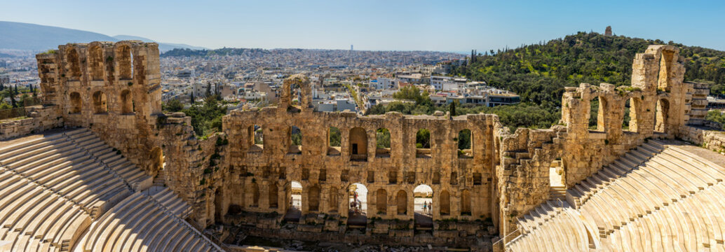 Odeon of Herodes Atticus, a stone Roman theatre built in AD 161, located on the southwest slope of the Acropolis in Athens, Greece