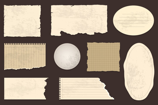 Vintage torn paper collection, antique parchment scraps with deckle edges, 9 weathered paper vector elements for scrapbooking and journaling