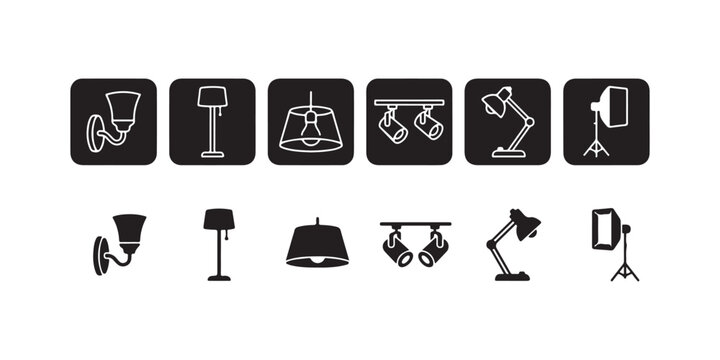 Various lamps and lighting fixtures icons