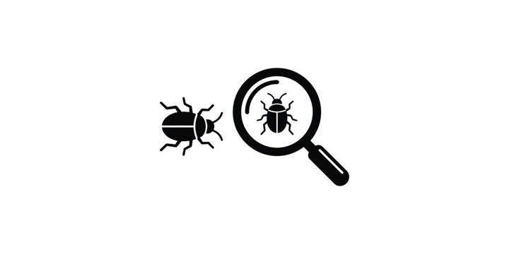 Software Bug Debugging Icon with Magnifying Glass