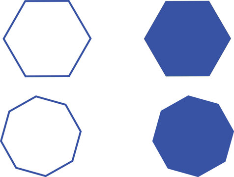 Two pairs of geometric polygon shapes outlines and filled displaying basic shapes and concepts