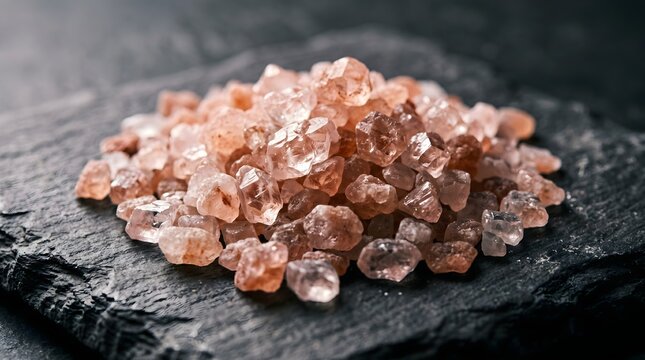 Detailed macro texture of pink Himalayan sea salt crystals