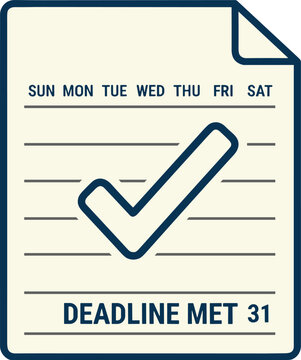 Calendar with Checkmark Flat vector icon of a calendar page with a bold checkmark, deadline met, isolated Adobe Illustrator Artwork