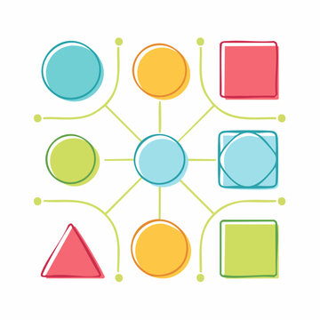 Colorful Geometric Shapes Connected in a Network Diagram