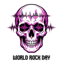 Fototapeta premium Vibrant pink skull with sound waves on world rock day