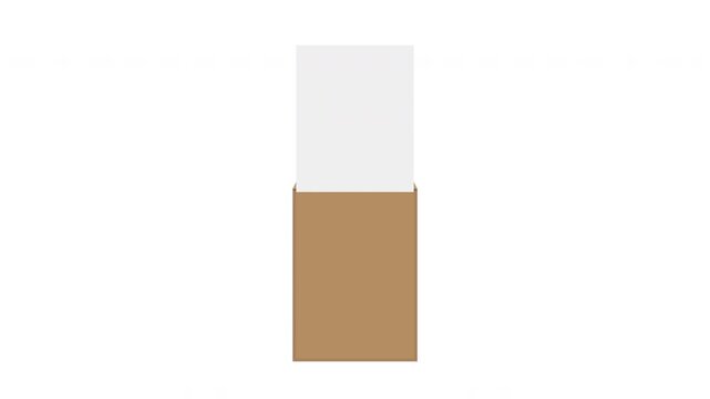 Vertical brown envelope open close animation with blank white paper reveal from envelope on white background and green screen. 4K animated for business message, mail opener, and motion graphics.
