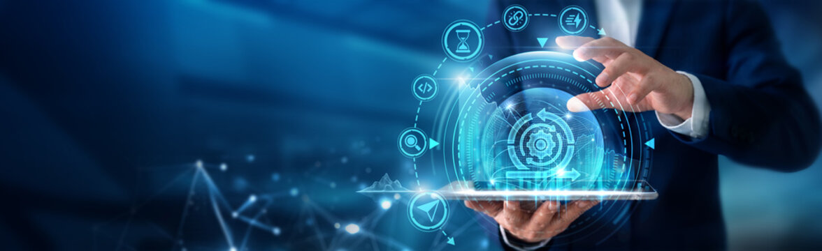 Agile coach using tab analysing Agile and sprint performance metrics, team collaboration workflows, project delivery optimization and continuous improvement strategies.