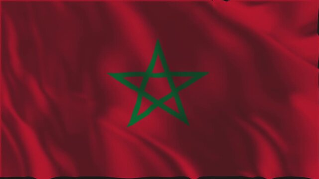 The Moroccan flag waving slowly in the foreground