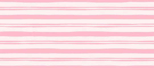 Obraz premium A horizontal seamless pattern with pink stripes, cute pastel wavy lines, and girly hand-drawn ribbons. Watercolor ribbons in doodle style. A rustic retro vector pattern of delicate pink pastel wallpap