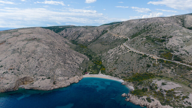 Aerial View of Oprna Bay, Stara Ba&scaron;ka, Krk Island, Croatia