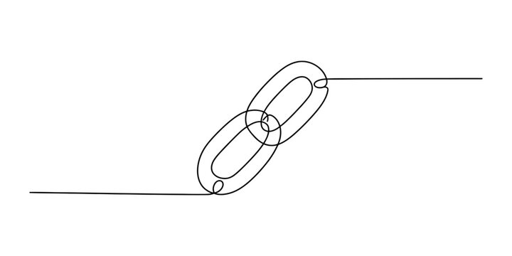 Continuous single line drawing of a metal chain link icon showing a strong connection and link between two things for business and digital networking concepts Vector, illustration