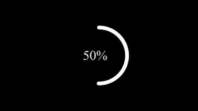 Animated abstract circle loading bar progressing from 0 to 100%, designed for processing and transfer concepts. High quality. with alpha channel on black background. 4k video