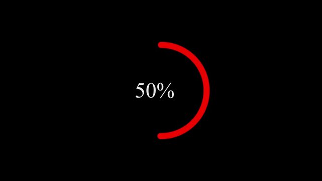 Animated abstract circle loading bar progressing from 0 to 100%, designed for processing and transfer concepts. High quality. with alpha channel on black background. 4k video