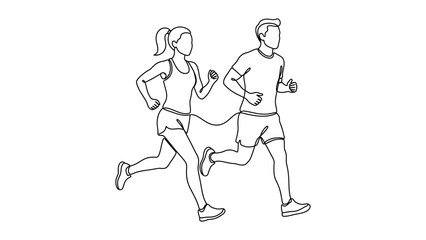 Obraz premium Continuous line drawing of couple running together.
