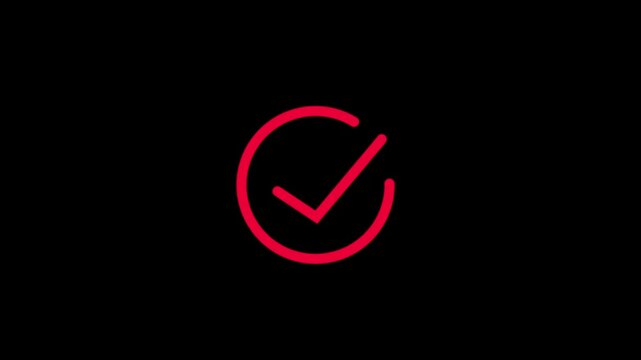 Green check mark icon animation verified success symbol on transparent background. 4k video animation