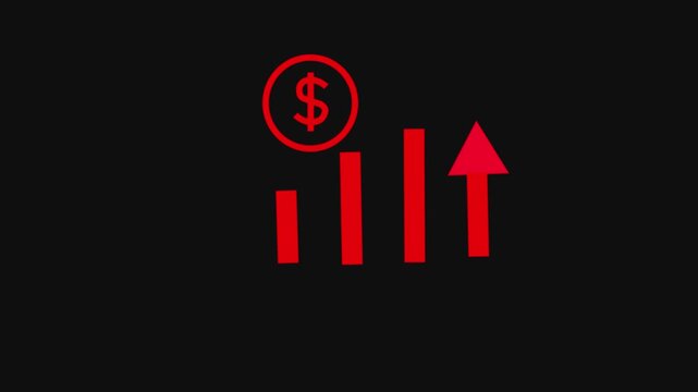 Abstract increasing arrow business graph icon animation.Business Financial Growing Business Income and Black Background.4k mohicstion grap.