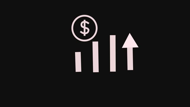 Abstract increasing arrow business graph icon animation.Business Financial Growing Business Income and Black Background.4k mohicstion grap.