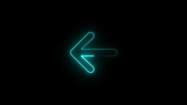 Glowing neon arrow pointing Left direction on black background with flickering light effect And 4k Animation video.
