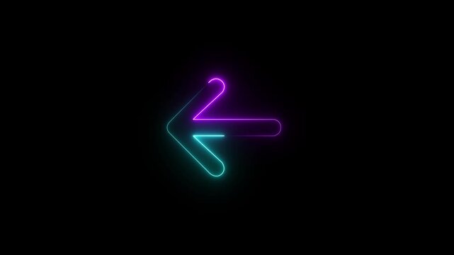 Glowing neon arrow pointing Left direction on black background with flickering light effect And 4k Animation video.