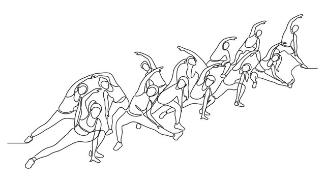 Continuous line drawing of dancing people.