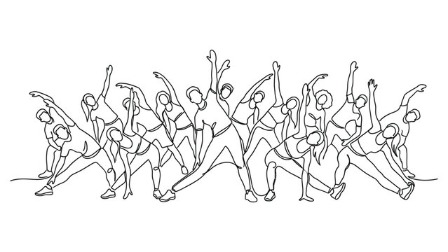 Continuous line drawing of dancers performing.