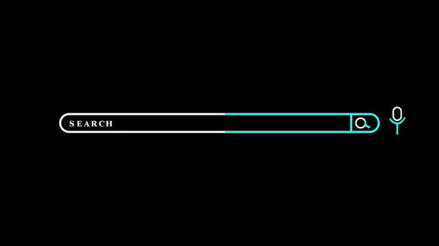 Animated search bar with a blue magnifying glass icon on a white background and a mouse cursor clicking the search
