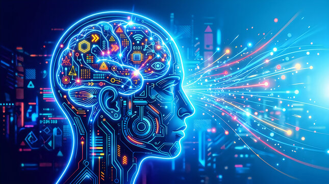 Artificial intelligence humanoid head with digital circuitry and data streams
