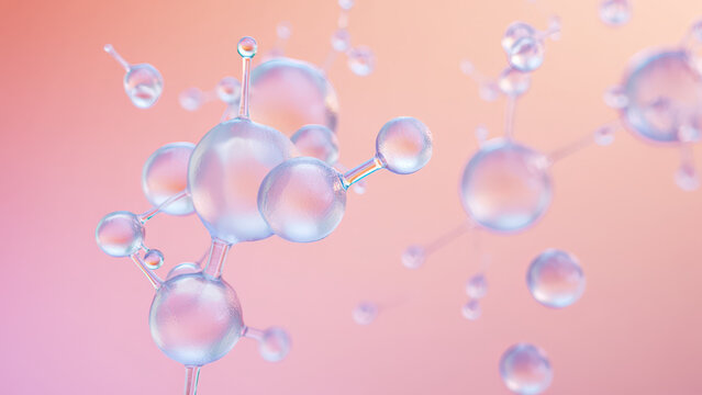 Abstract 3d molecule structures representing pdrn salmon dna polynucleotides for skin boosters anti aging treatment macro view of scientific biotechnology formulas tissue regeneration cell repair